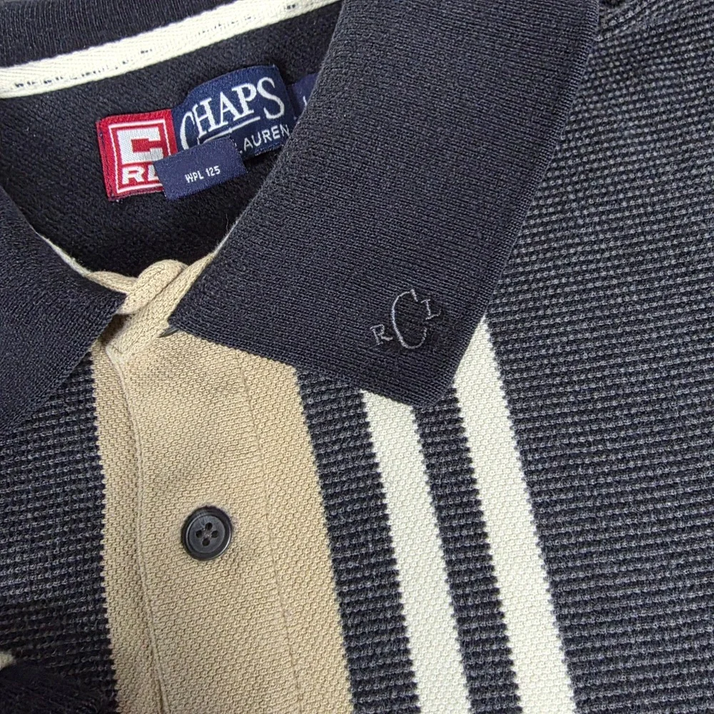 Chaps Ralph Lauren Mens Large Polo Shirt Colorblock Striped‎ Cotton Navy
